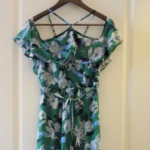 Green strappy off the shoulder maxi dress